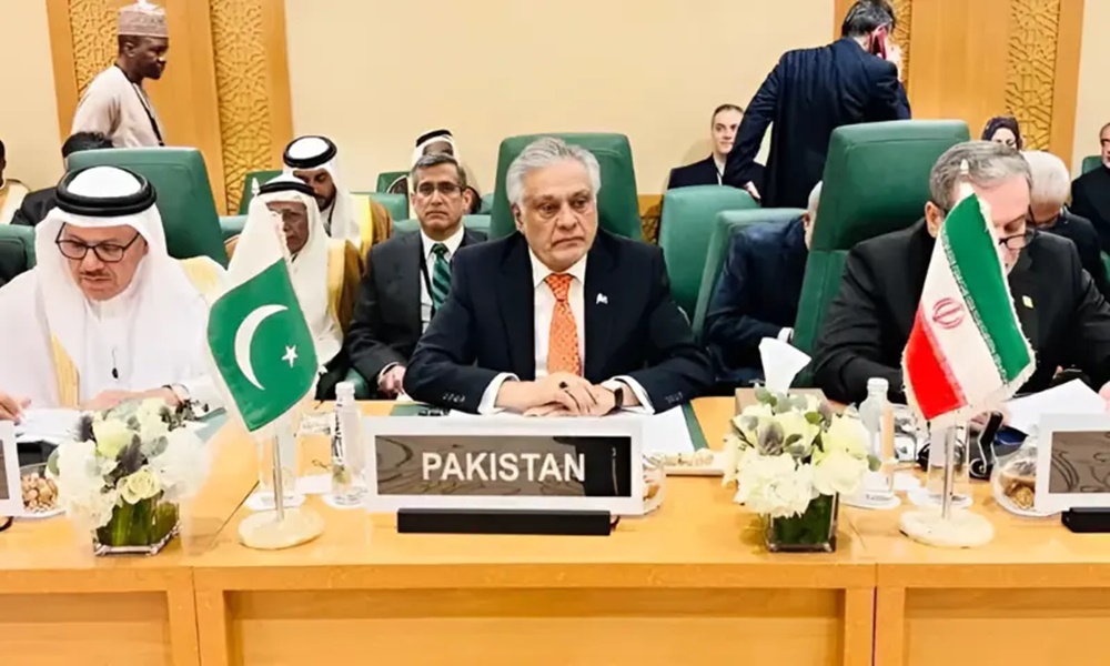 وزیر خارجہ اسحاق ڈار او آئی سی اجلاس میں غزہ کی صورتحال پر خطاب کر رہے ہیں،