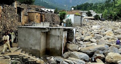 بونیر کا گائوں بشنوئی، سیلاب کے بعد تباہی کا منظر۔