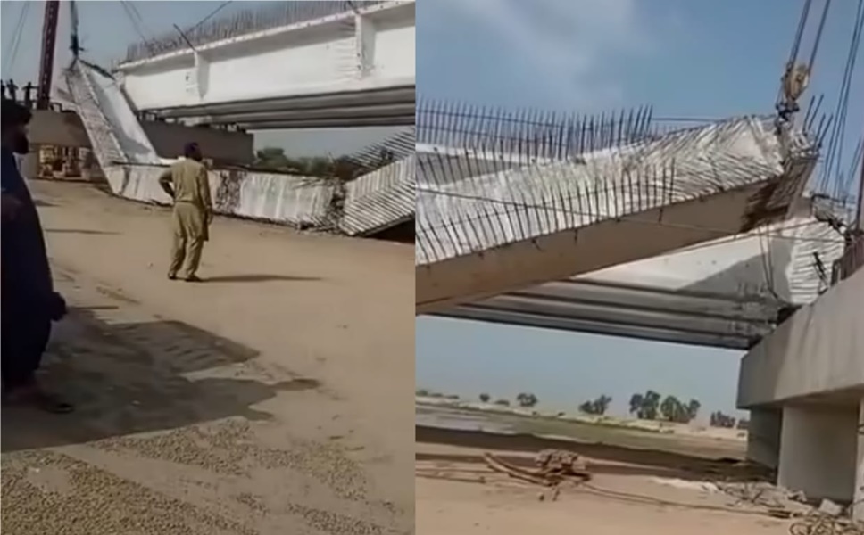 زمین بوس ہونے والا زیر تعمیر پل۔۔فوٹو امت