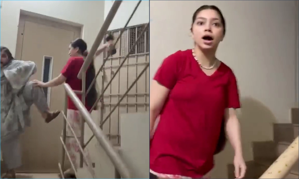 ڈیفنس کراچی میں جھگڑے کی فوٹیج سے لی گئی تصویر، سرخ شرٹ میں خاتون کا نام مریم بتایا جاتا ہے