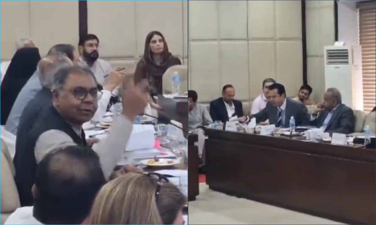 طلال چوہدری اور سیف اللہ ابڑو کے درمیان سخت نوک جھونک کا منظر