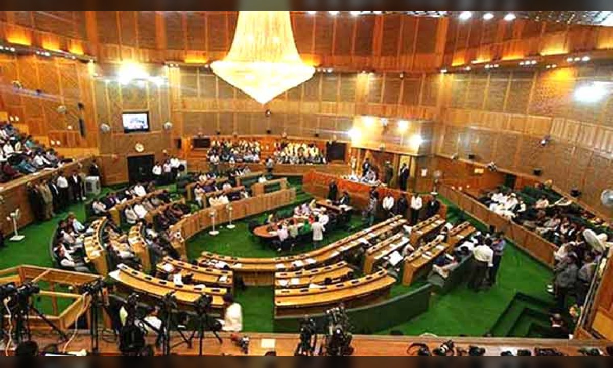 مقبوضہ جموں و کشمیر اسمبلی میں قرارداد کے موقع پر ہنگامہ آرائی کا منظر