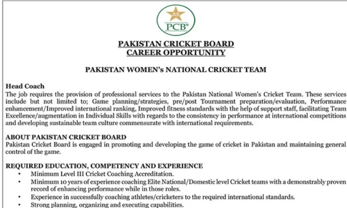 پی سی بی کا ویمنز کرکٹ ٹیم کے لیے نئے ہیڈ کوچ کی تقرری کا فیصلہ، اشتہار جاری